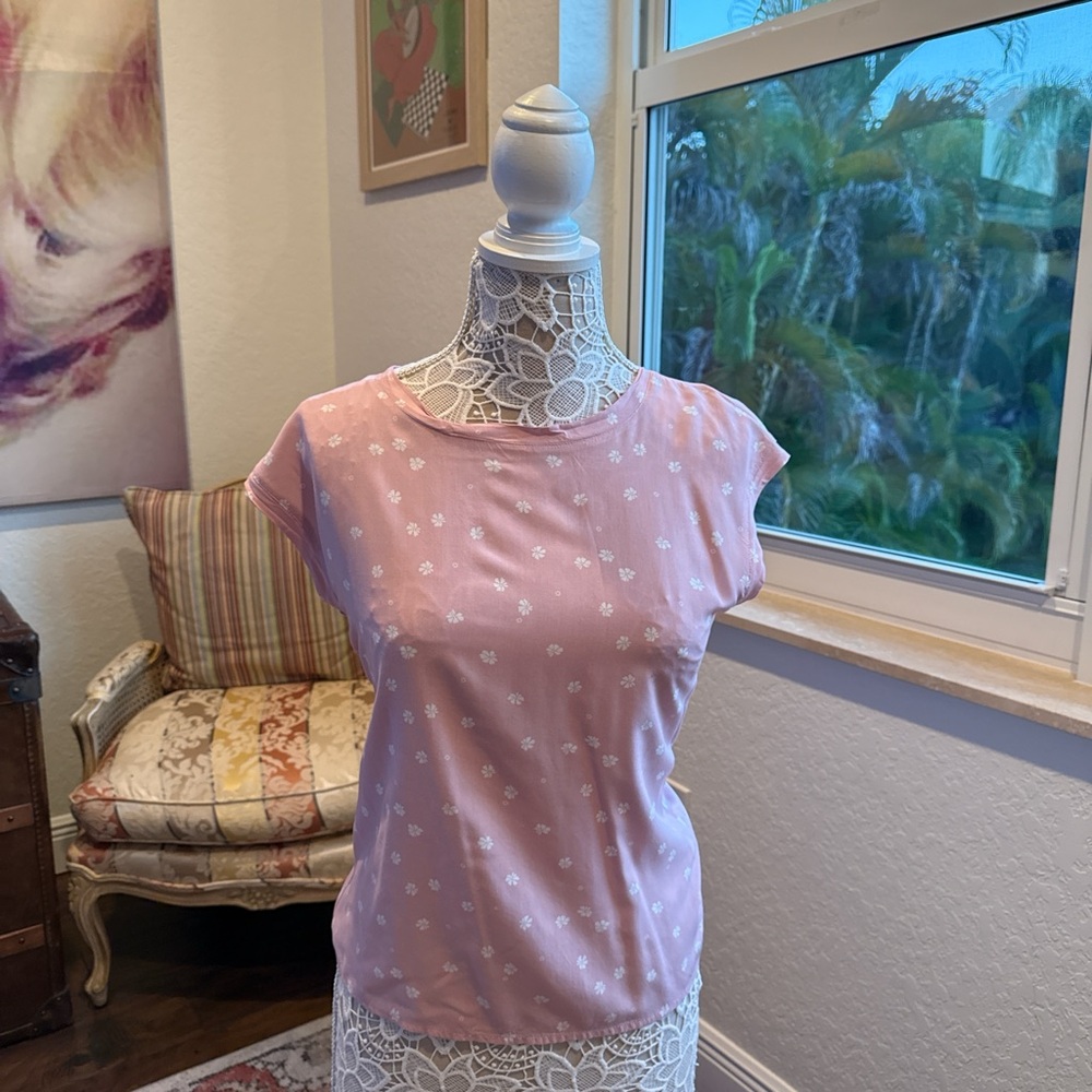 Abercrombie & Fitch Pink and White Lace Detail Top